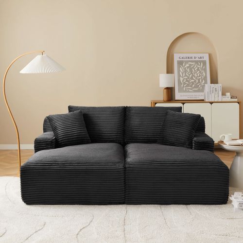 Canapé Droit Profond Fixe Et Compressé Kenedy 3 Places Velours Côtelé Gris