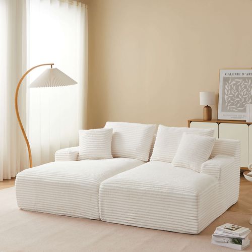 Canapé Droit Profond Fixe Et Compressé Kenedy 3 Places Velours Côtelé Beige