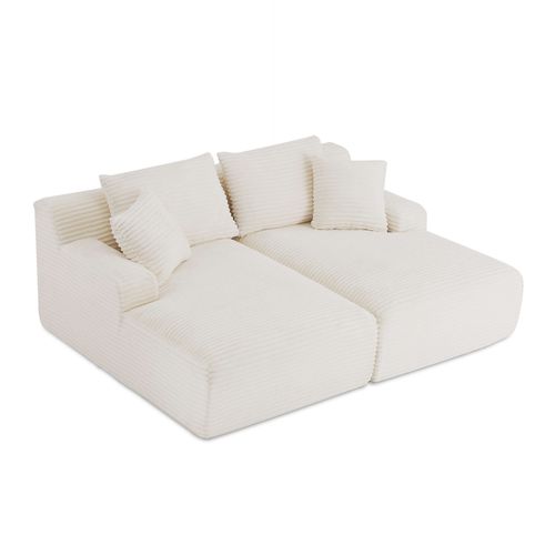 Canapé Droit Profond Fixe Et Compressé Kenedy 3 Places Velours Côtelé Beige