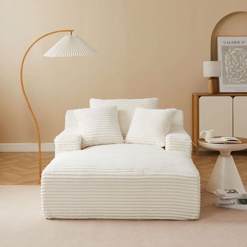 Canapé Droit Profond Fixe Et Compressé Kenedy 1 Place Velours Côtelé Beige