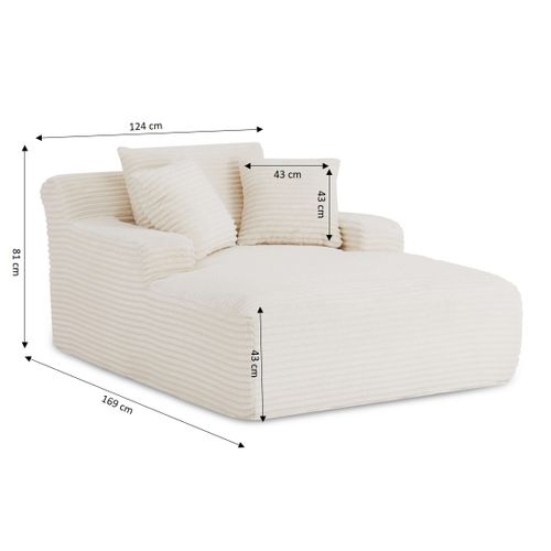 Canapé Droit Profond Fixe Et Compressé Kenedy 1 Place Velours Côtelé Beige