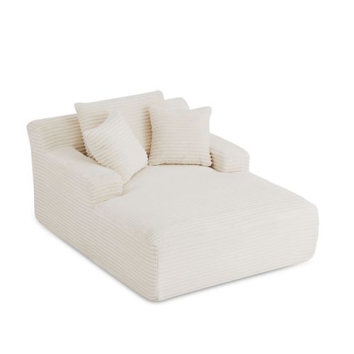 Canapé Droit Profond Fixe Et Compressé Kenedy 1 Place Velours Côtelé Beige