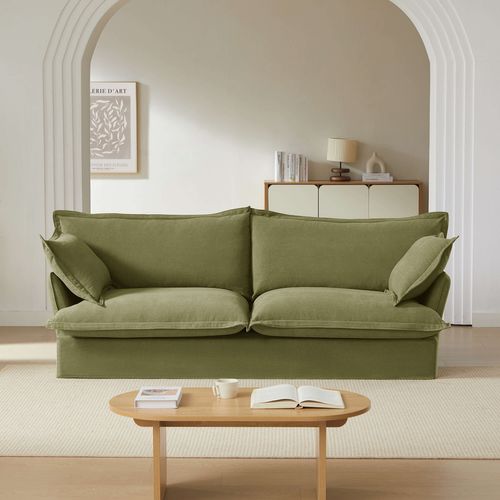 Canapé Droit Fixe Iroko 3 Places Tissu Vert