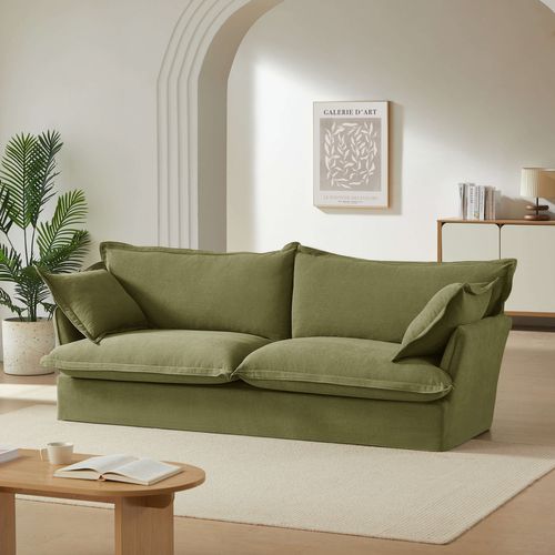 Canapé Droit Fixe Iroko 3 Places Tissu Vert