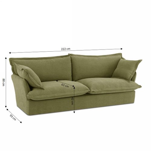 Canapé Droit Fixe Iroko 3 Places Tissu Vert