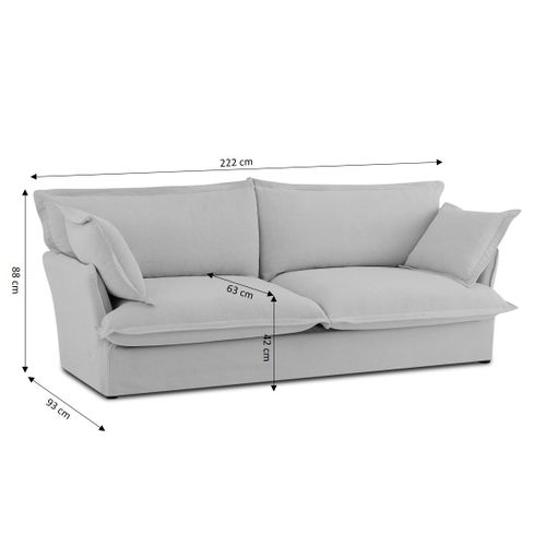 Canapé Droit Fixe Iroko 3 Places Tissu Gris