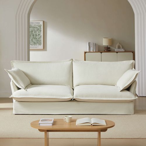 Canapé Droit Fixe Déhoussable Iroko 3 Places Tissu Beige