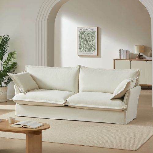 Canapé Droit Fixe Déhoussable Iroko 3 Places Tissu Beige