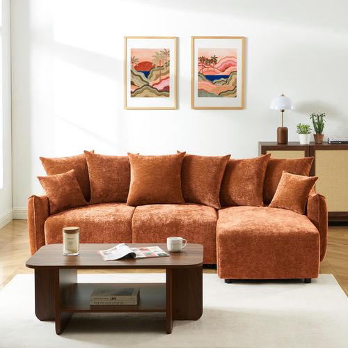 Canapé D'angle Convertible Et Réversible 4 Places Opaline Tissu Terracotta