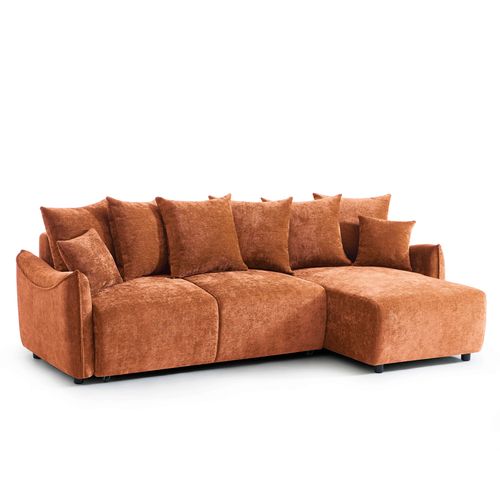 Canapé D'angle Convertible Et Réversible 4 Places Opaline Tissu Terracotta