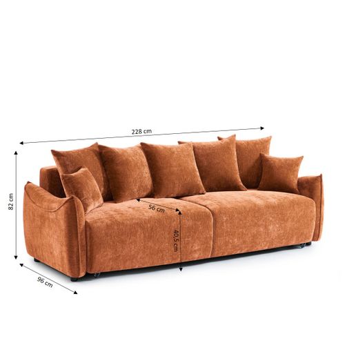 Canapé Droit Convertible Opaline 3 Places Tissu Terracotta