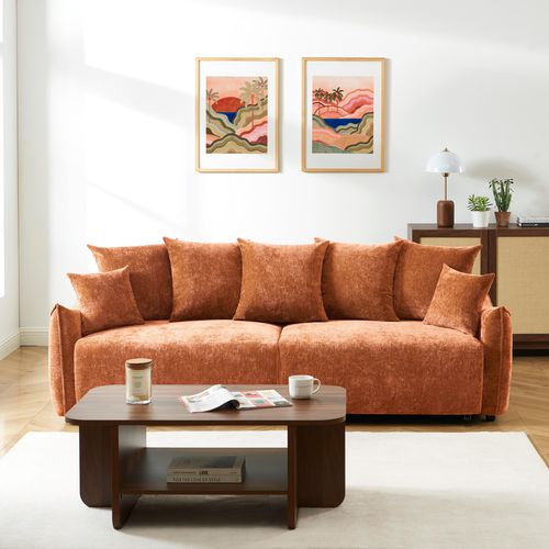 Canapé Droit Convertible Opaline 3 Places Tissu Terracotta