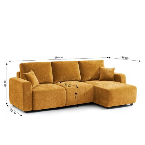 Canapé D'angle Convertible Et Réversible Livio 4 Places Tissu Jaune