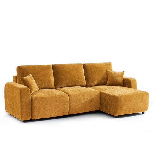 Canapé D'angle Convertible Et Réversible Livio 4 Places Tissu Jaune