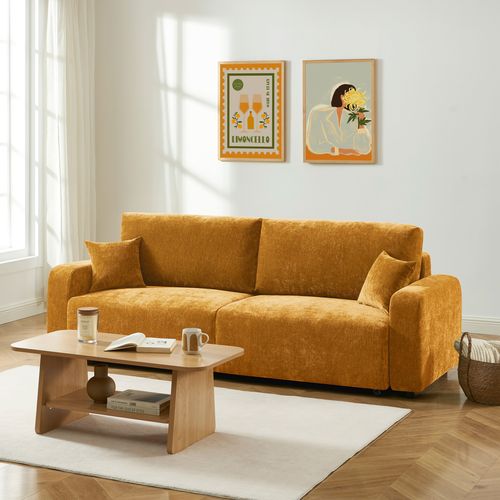 Canapé Droit Convertible Livio 3 Places Tissu Jaune
