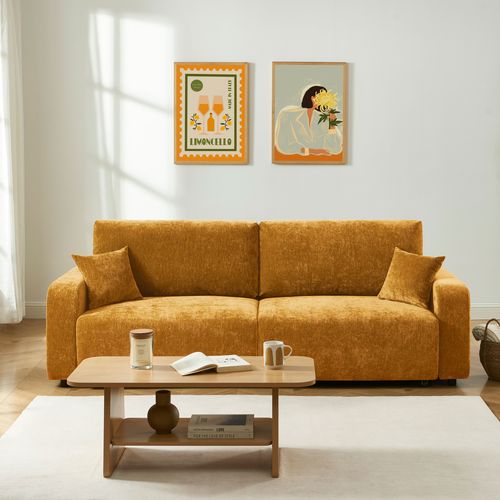 Canapé Droit Convertible Livio 3 Places Tissu Jaune