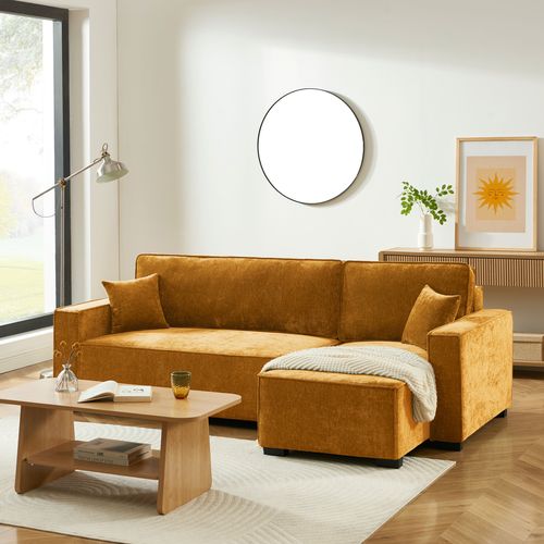 Canapé D'angle Convertible Et Réversible Gavi 4 Places Tissu Jaune