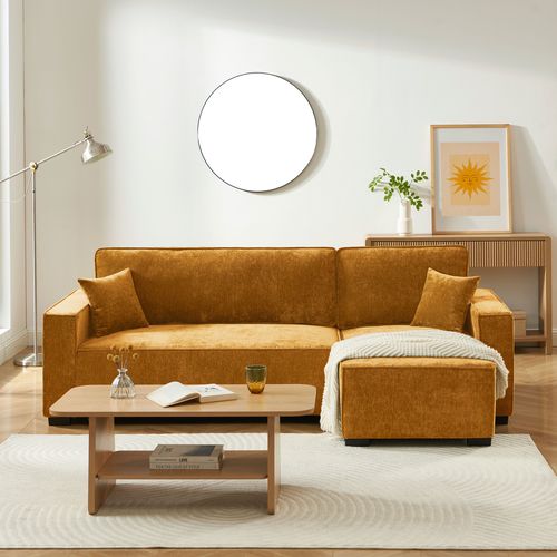 Canapé D'angle Convertible Et Réversible Gavi 4 Places Tissu Jaune