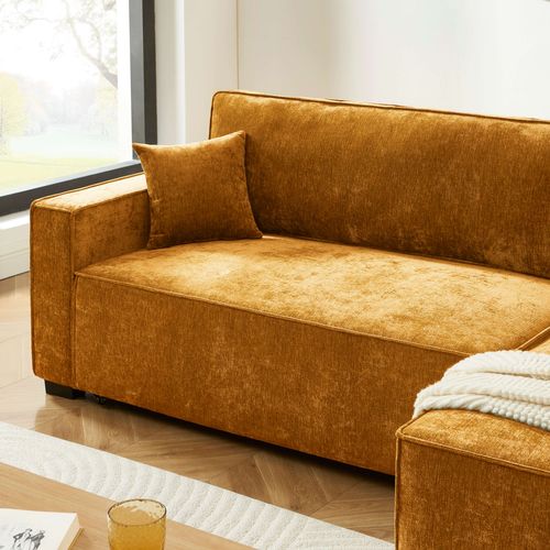 Canapé D'angle Convertible Et Réversible Gavi 4 Places Tissu Jaune