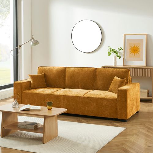 Canapé Droit Convertible Gavi 3 Places Tissu Jaune