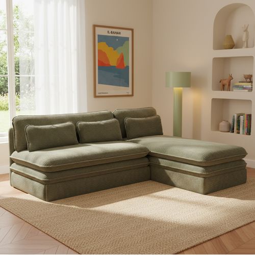 Canapé D'angle Convertible Et Réversible Noma 4 Places Velours Côtelé Vert