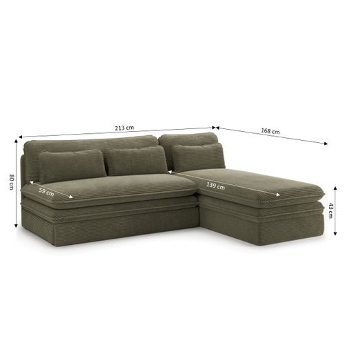 Canapé D'angle Convertible Et Réversible Noma 4 Places Velours Côtelé Vert