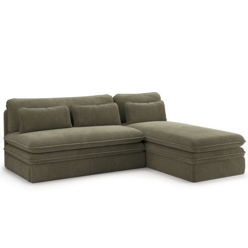 Canapé D'angle Convertible Et Réversible Noma 4 Places Velours Côtelé Vert