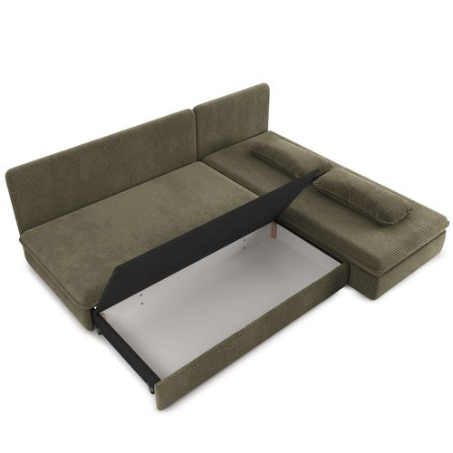 Canapé D'angle Convertible Et Réversible Noma 4 Places Velours Côtelé Vert