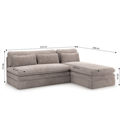 Canapé D'angle Convertible Et Réversible Noma 4 Places Velours Côtelé Taupe