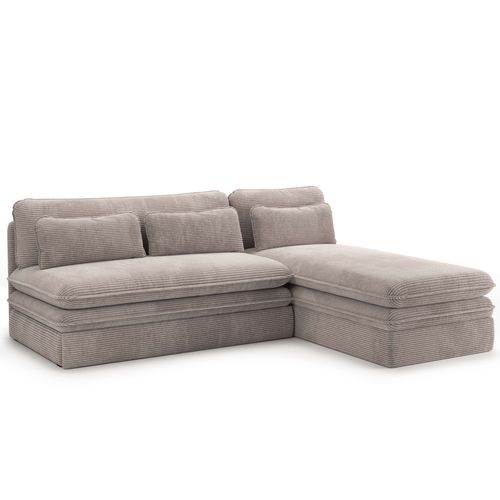 Canapé D'angle Convertible Et Réversible Noma 4 Places Velours Côtelé Taupe