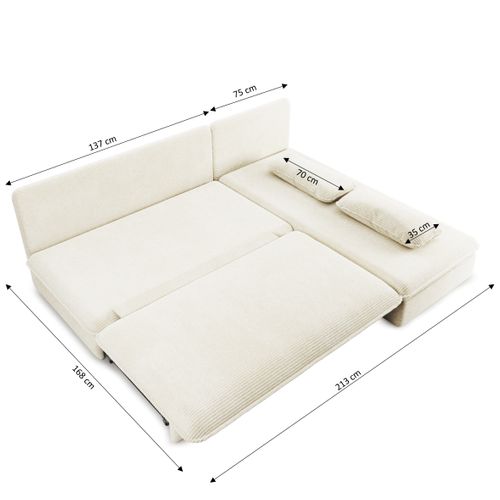 Banquette D'angle Convertible Et Réversible Noma 4 Places Velours Côtelé Écru