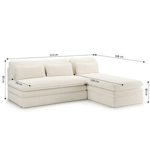 Banquette D'angle Convertible Et Réversible Noma 4 Places Velours Côtelé Écru