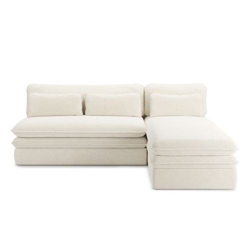 Banquette D'angle Convertible Et Réversible Noma 4 Places Velours Côtelé Écru