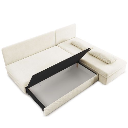 Banquette D'angle Convertible Et Réversible Noma 4 Places Velours Côtelé Écru