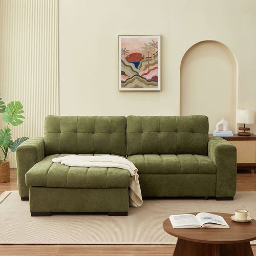 Canapé D'angle Convertible Réversible Arista 4 Places Tissu Vert