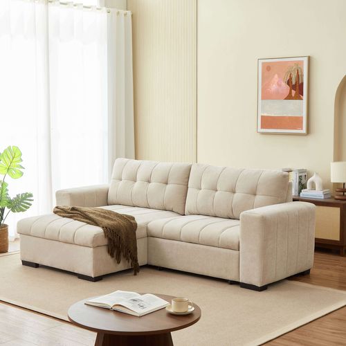 Canapé D'angle Convertible Réversible Arista 4 Places Tissu Beige