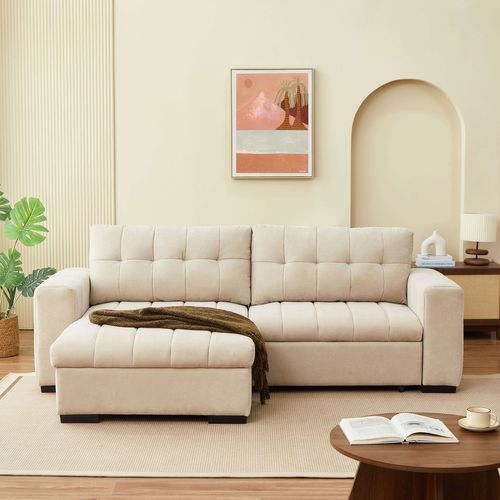 Canapé D'angle Convertible Réversible Arista 4 Places Tissu Beige