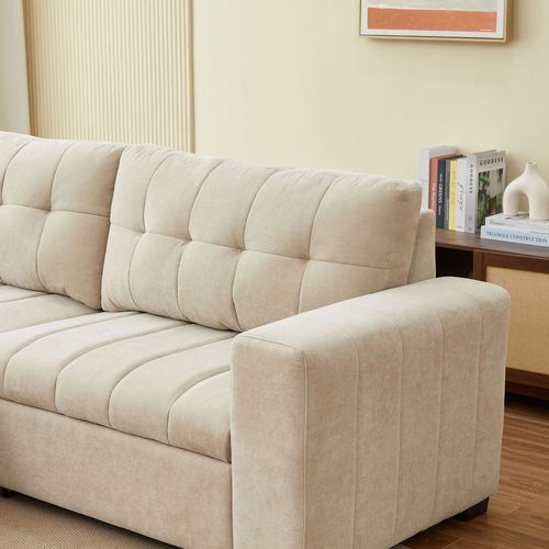 Canapé D'angle Convertible Réversible Arista 4 Places Tissu Beige