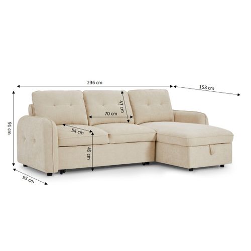 Canapé D'angle Convertible Et Réversible Impa 4 Places Tissu Chenille Beige
