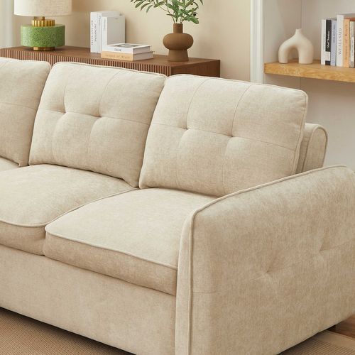Canapé D'angle Convertible Et Réversible Impa 4 Places Tissu Chenille Beige