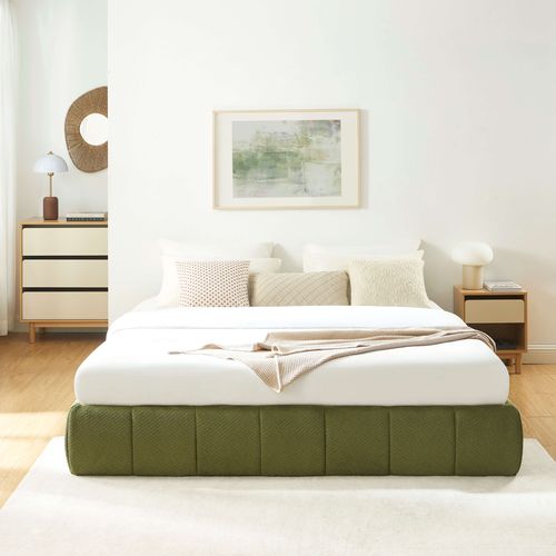 Lit Coffre Lavinia Tissu Chenille Vert 180x200 Sommier Inclus