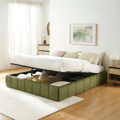 Lit Coffre Lavinia Tissu Chenille Vert 160x200 Sommier Inclus