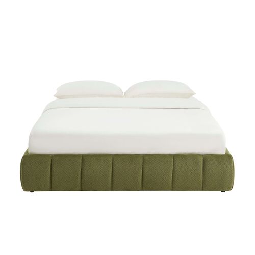 Lit Coffre Lavinia Tissu Chenille Vert 160x200 Sommier Inclus