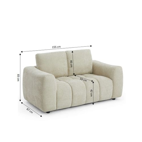 Canapé Droit Fixe Kerea 2 Places Tissu Chenille Taupe