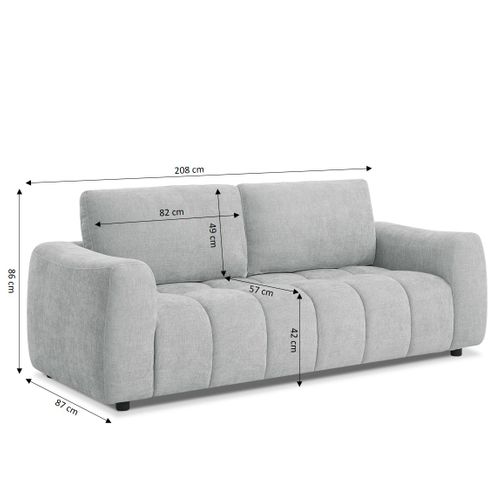 Canapé Droit Fixe Kerea 3 Places Tissu Chenille Gris