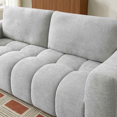 Canapé Droit Fixe Kerea 3 Places Tissu Chenille Gris