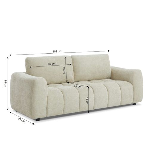 Canapé Droit Fixe Kerea 3 Places Tissu Chenille Taupe