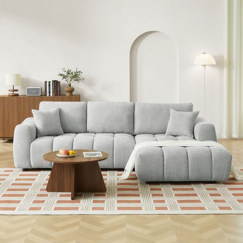 Canapé D'angle Droit Fixe Kerea 4 Places Tissu Chenille Gris