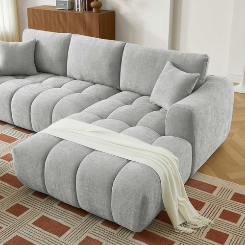 Canapé D'angle Droit Fixe Kerea 4 Places Tissu Chenille Gris