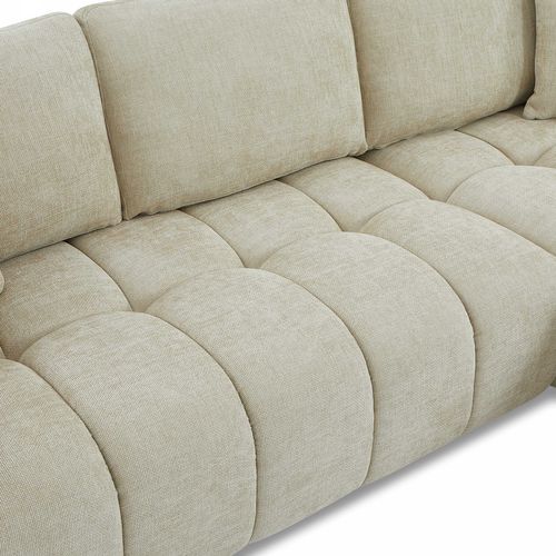 Canapé D'angle Droit Fixe Kerea 4 Places Tissu Chenille Taupe